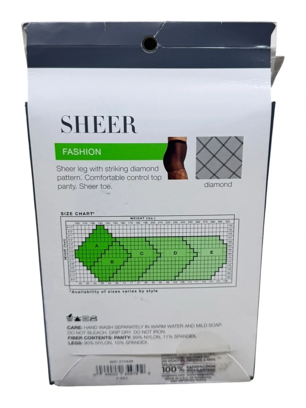 West Loop Fashion Sheer Diamond Control Top Pantyhose Size C Jet Black